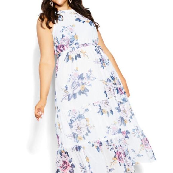 City Chic Women's Plus Size Elegant Halter Teired Maxi Party Dress Floral Print - Picture 5 of 7